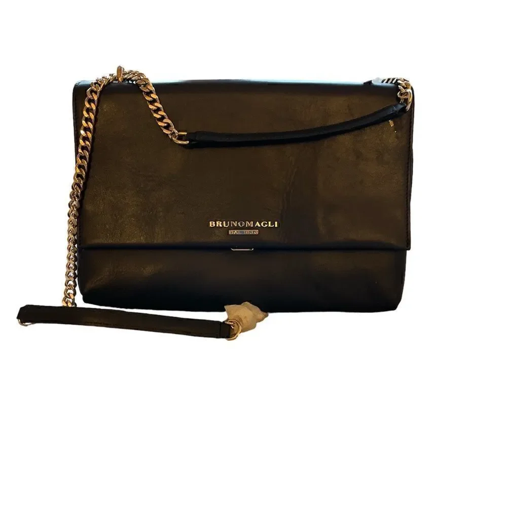 Bruno Magli Womens Black 100% Italian Leather Handbag Navy Blue